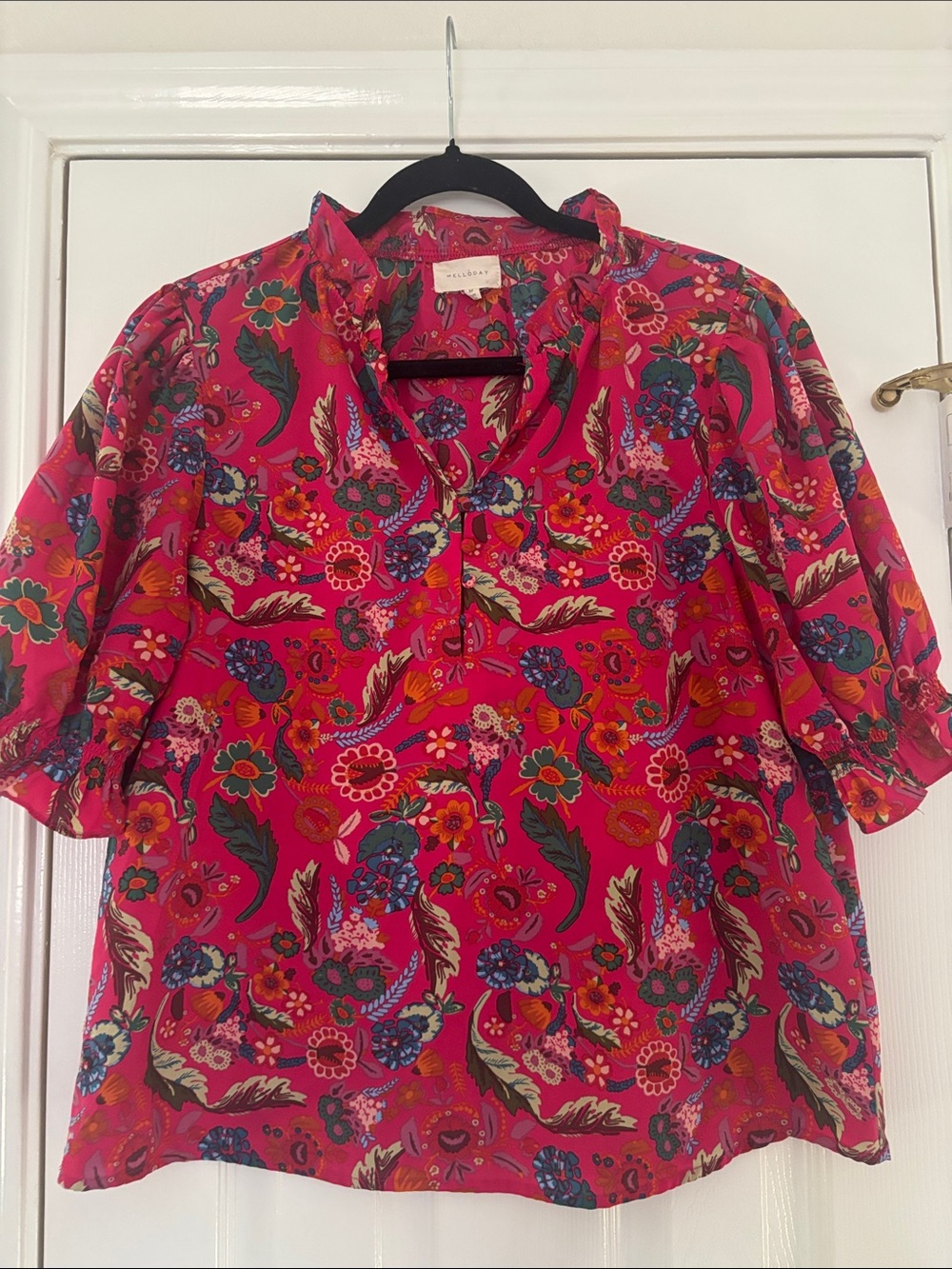Massimo Dutti Fuchsia Floral Peasant Blouse